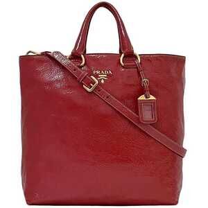 Prada Bag Red Patent Vernis Tote Shoulder Document Travel Business Scenes